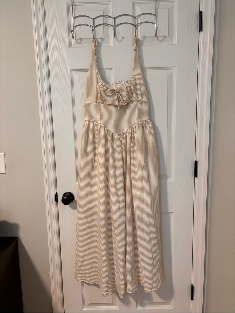 Workshop Republic Clothing Cream Striped Sundress with Front Bow